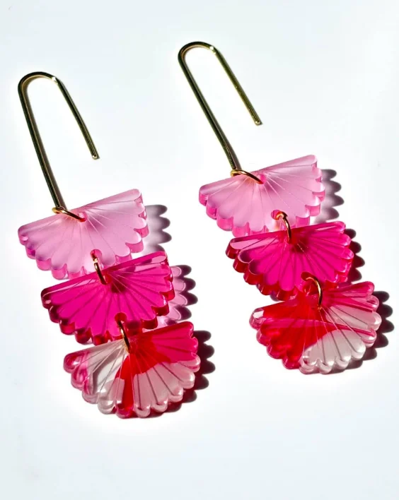 Hagen & Co Fantail Trio Earrings - Fuchsia